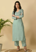 Joban Fashion Sea Green Cotton Rayon Kurta Set