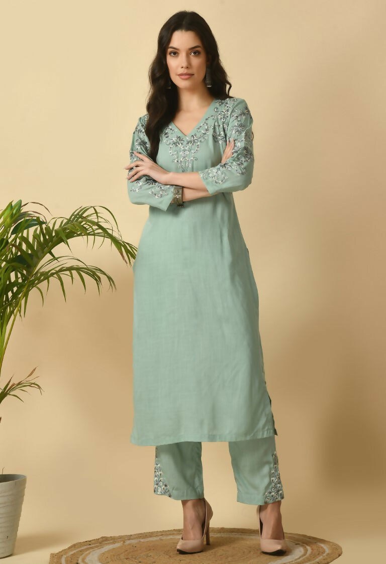 Joban Fashion Sea Green Cotton Rayon Kurta Set