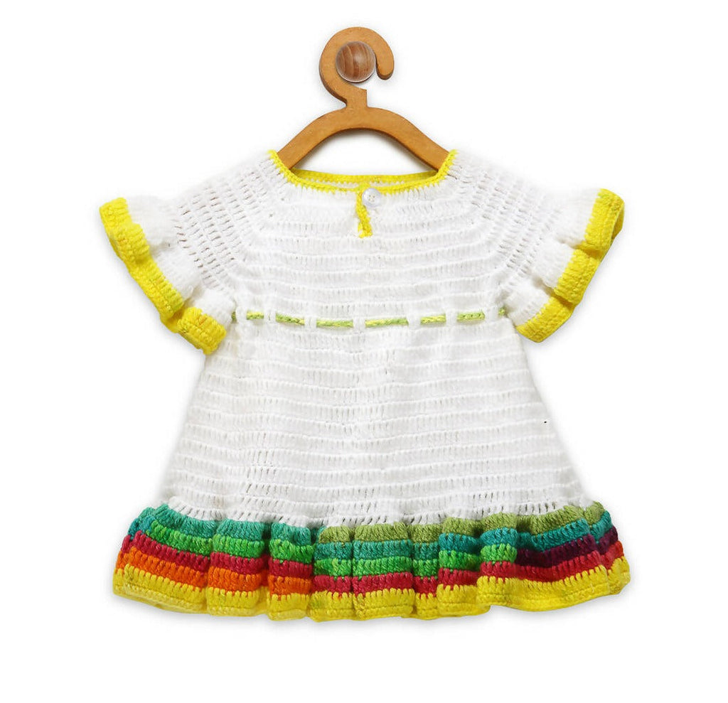 Chutput Kids White Ice Cream Design Solid Wool Frock