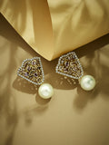 Nuyug 22K Gold-Plated Elegant Zircon Stone Studded & Pearls Drop Stud Earrings - Distacart