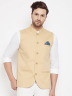 Even Apparels Beige Polyester Men's Nehru Jacket-Contrast Lining-Inbuilt Pocket Square - Distacart