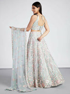 House of Panchhi Lime Green Net Sequins And Thread Embroidery Lehenga Choli & Dupatta