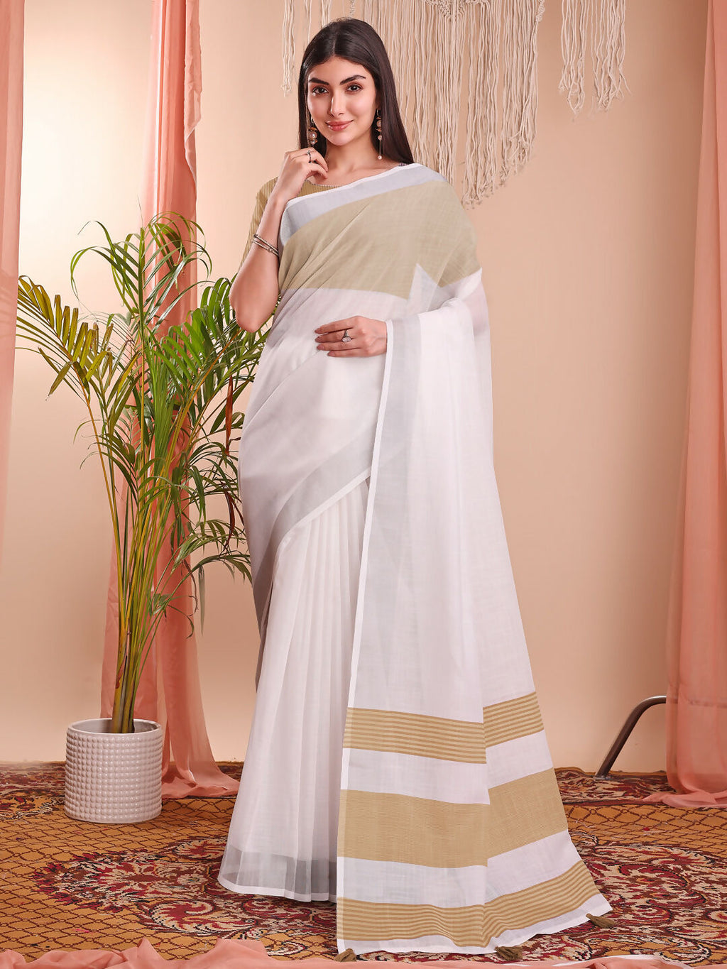 Shree Shyam Fashion The White Loom White Linen Cotton Saree
