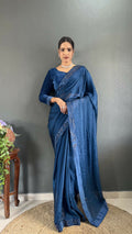 Vastranavya Teal Rangoli Silk Swarovski work Ready to Wear Saree