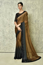 Brown Silk Solid Designer Saree with Blouse - Purvi