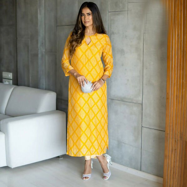 Aayaa Pure Muslin printed Kurti & Pant - Mustard