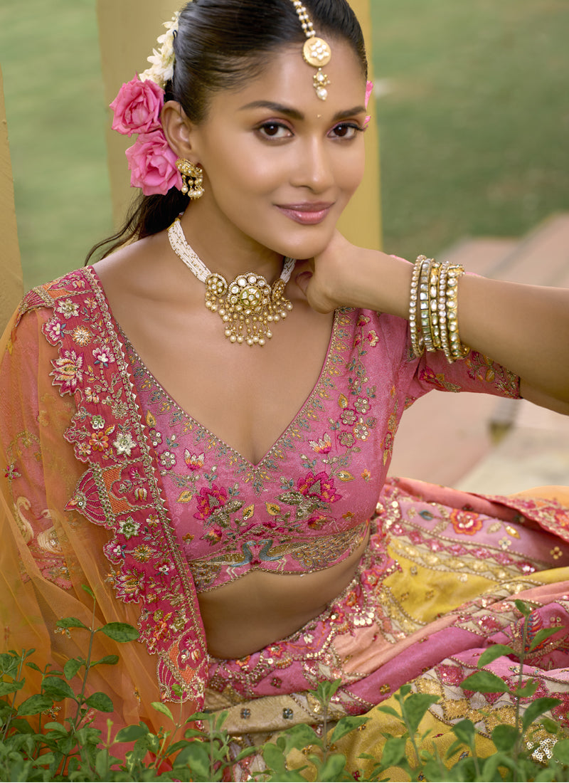 Vegaa Fashion Multicolor Silk Embroidered & Hand Work Wedding Wear Lehenga Choli - Distacart