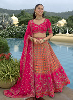 Vegaa Fashion Pink Silk Embroidered & Hand Work Wedding Wear Lehenga Choli - Distacart