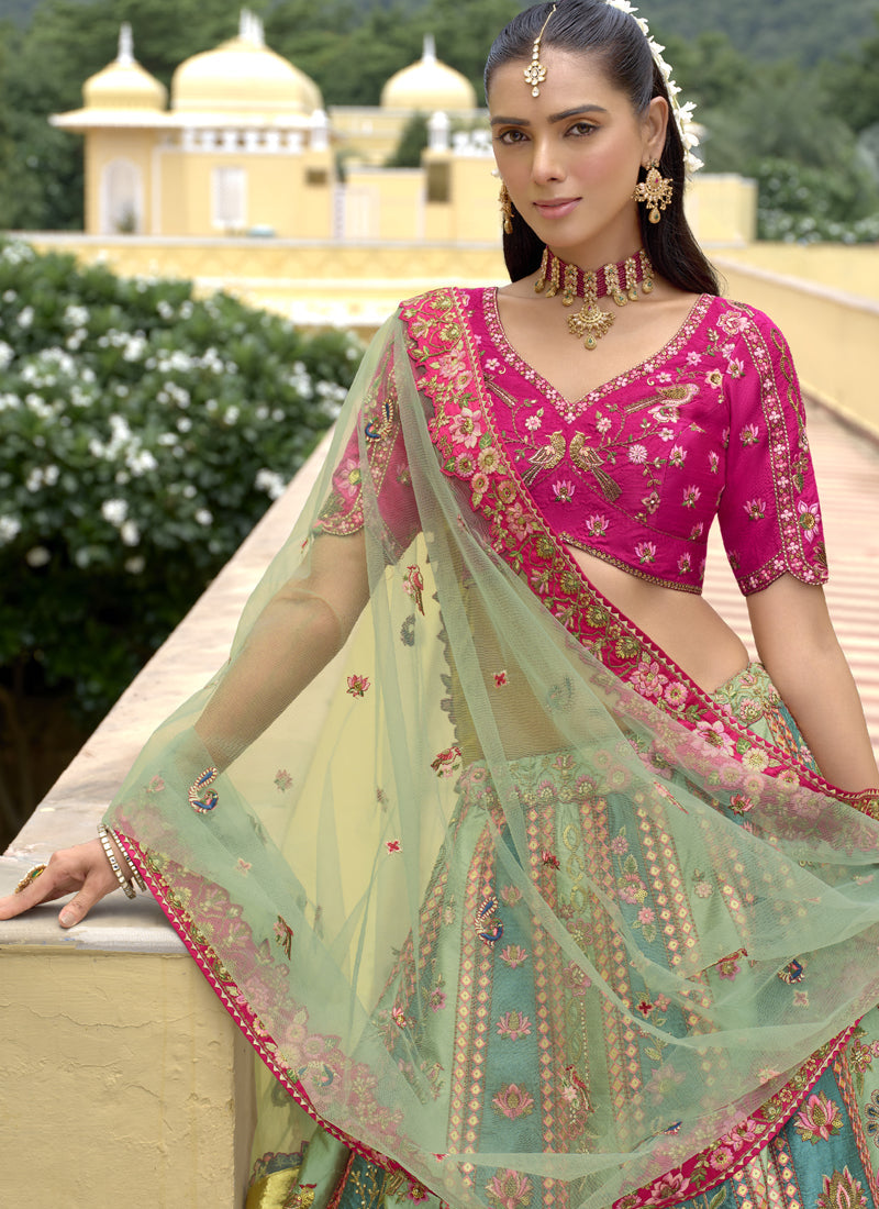 Vegaa Fashion Multicolor Silk Embroidered & Hand Work Wedding Wear Lehenga Choli - Distacart