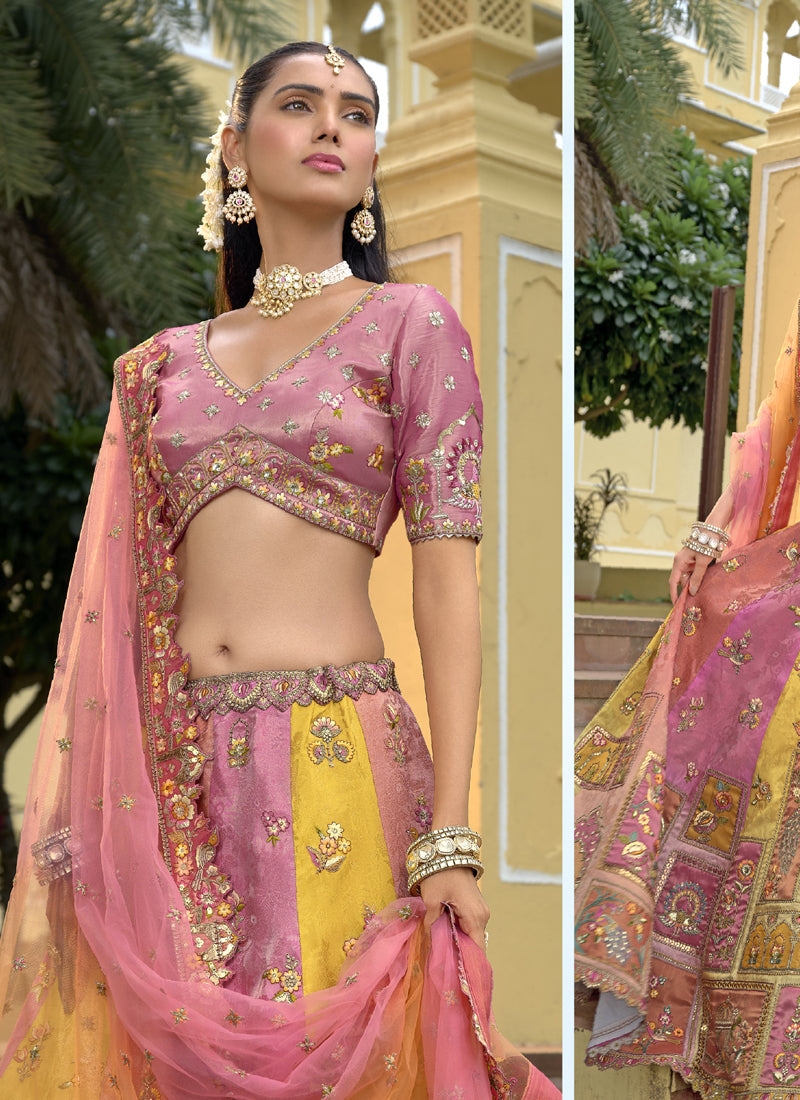 Vegaa Fashion Multicolor Silk Embroidered & Hand Work Wedding Wear Lehenga Choli - Distacart