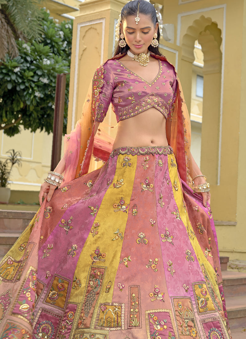 Vegaa Fashion Multicolor Silk Embroidered & Hand Work Wedding Wear Lehenga Choli - Distacart