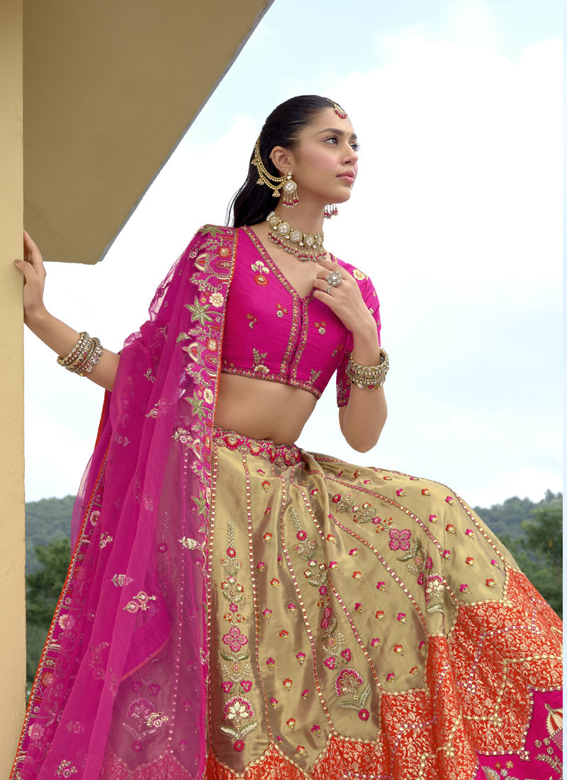 Vegaa Fashion Multicolor Silk Embroidered & Hand Work Wedding Wear Lehenga Choli - Distacart