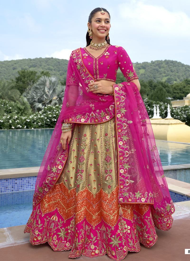 Vegaa Fashion Multicolor Silk Embroidered & Hand Work Wedding Wear Lehenga Choli - Distacart