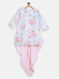 Ahalyaa Pink Polysilk Floral Printed Kids Kurta Dhoti Set For Girls