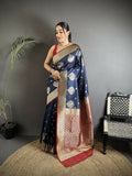 Joban Fashion Navy Blue Woven Butti Soft Silk Banarasi Silk Saree - Distacart