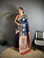 Joban Fashion Navy Blue Woven Butti Soft Silk Banarasi Silk Saree - Distacart