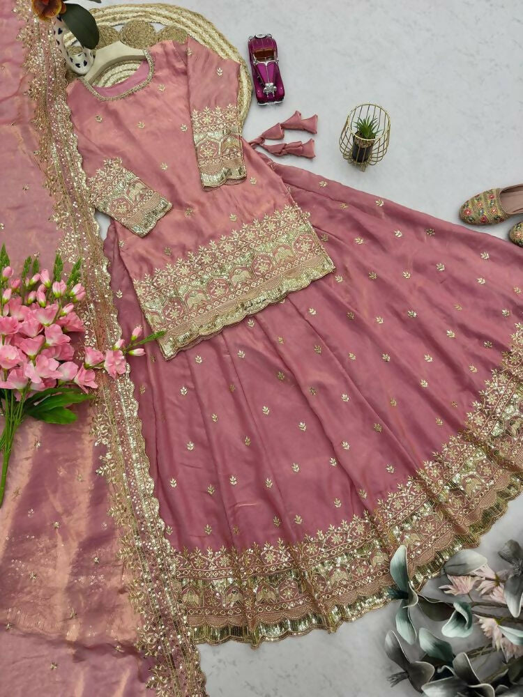 Teeya Creation Pink Color Fendy Satin Heavy Embroidery Work Wedding Wear Stitched Lehenga Choli - Distacart