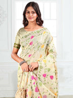 Shree Shyam Fashion Linen Cotton Off White Saree - Distacart