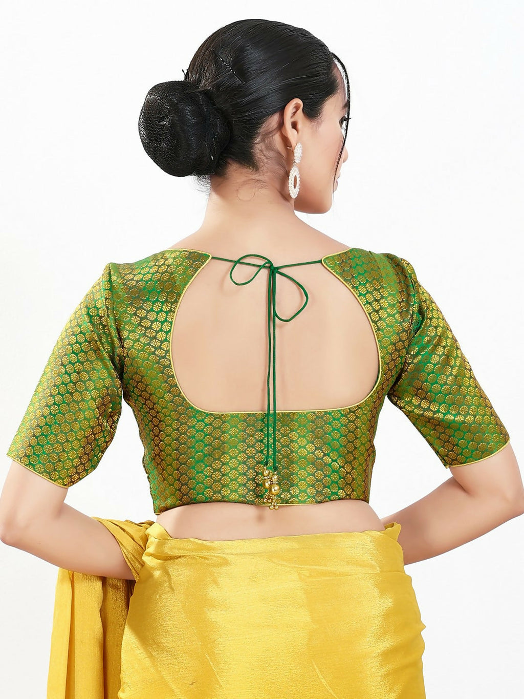 Joban Fashion Green Brocade Padded Blouse With Sweetheart Neck Elbow Sleeves - Distacart