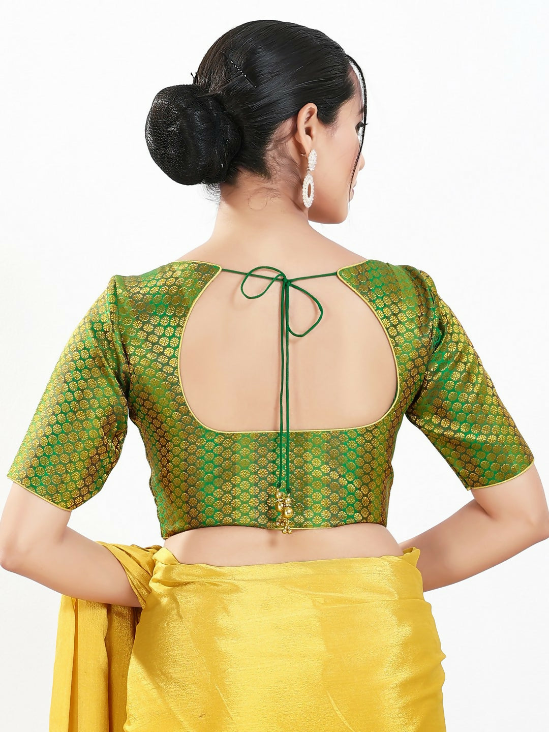 Joban Fashion Green Brocade Padded Blouse With Sweetheart Neck Elbow Sleeves - Distacart