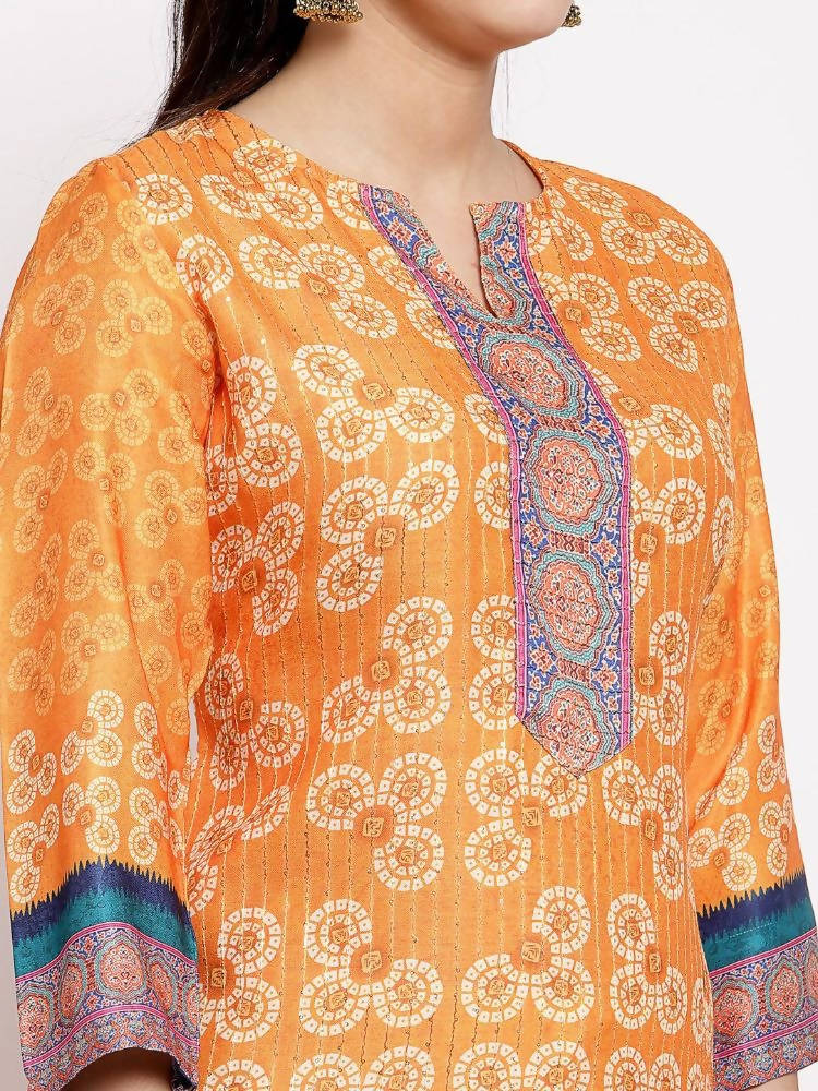 Myshka Women's Multi Cotton Printed 3/4 Sleeve Round Neck Casual Kurta