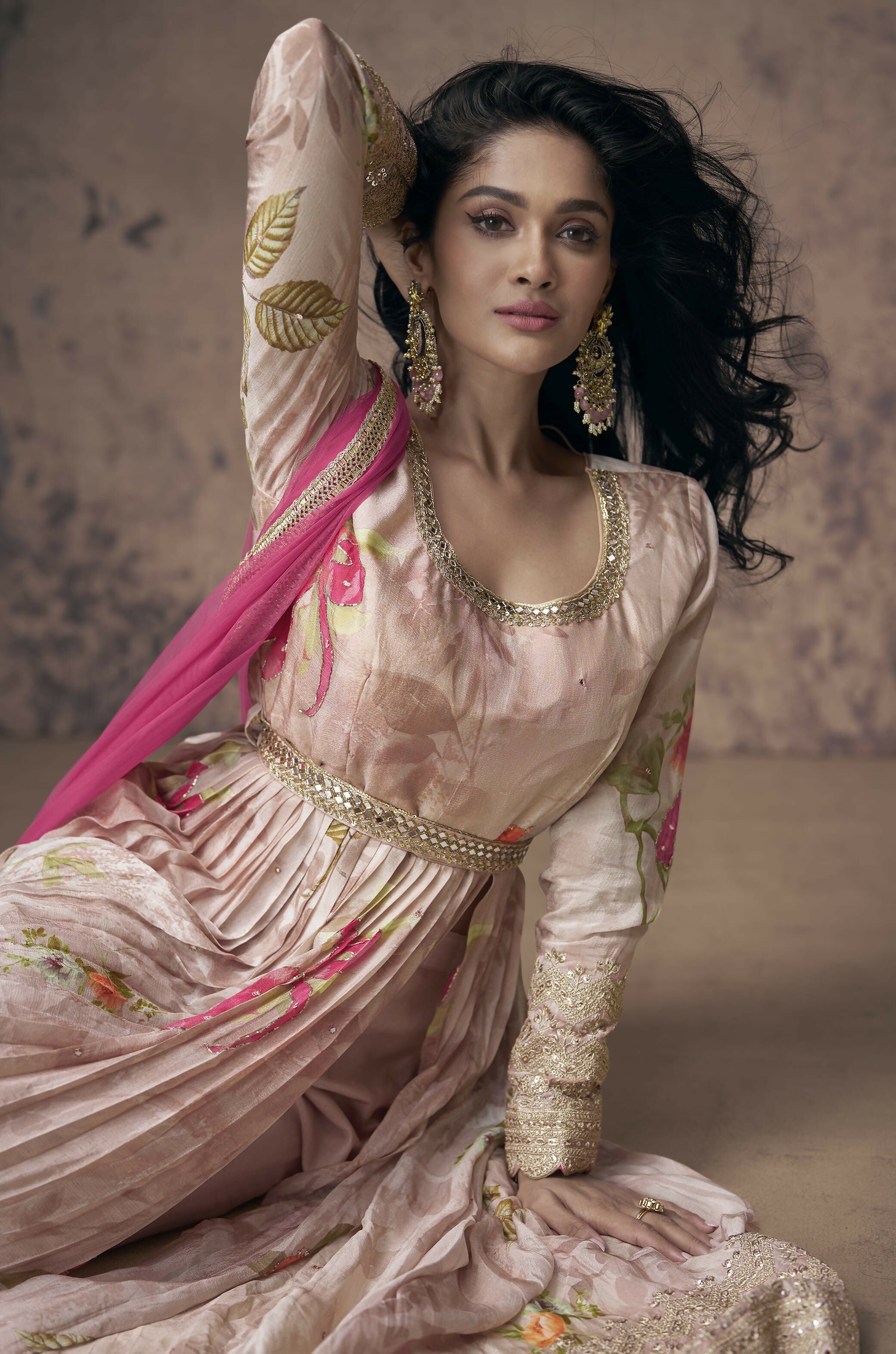 Vastranavya Georgette Digital Print With Sequence Embroidery Stitch Work Side Slit Abaya Style Suit