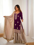 Lehenga Mart Designer Sharara Suit With Kurta, Sharara, Dupatta For Women-Wine - Distacart