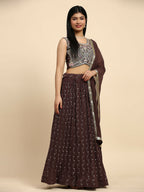 Brown Georgette Embroidered Lehenga choli with Dupatta - Dhara