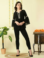 Myshka Women's Black Embroidered Party Fusion Top
