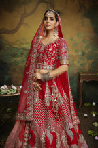 House of Panchhi Red Pure Silk Moti & Zarkan heavy embroidery Lehenga choli & Dupatta