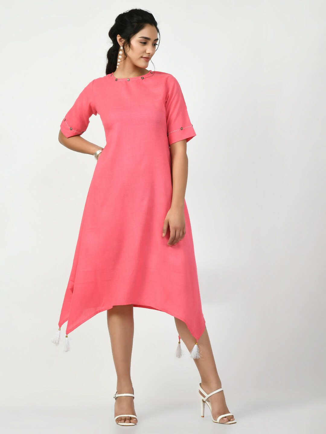 Myshka Women's Pink A-Line Solid Kurta