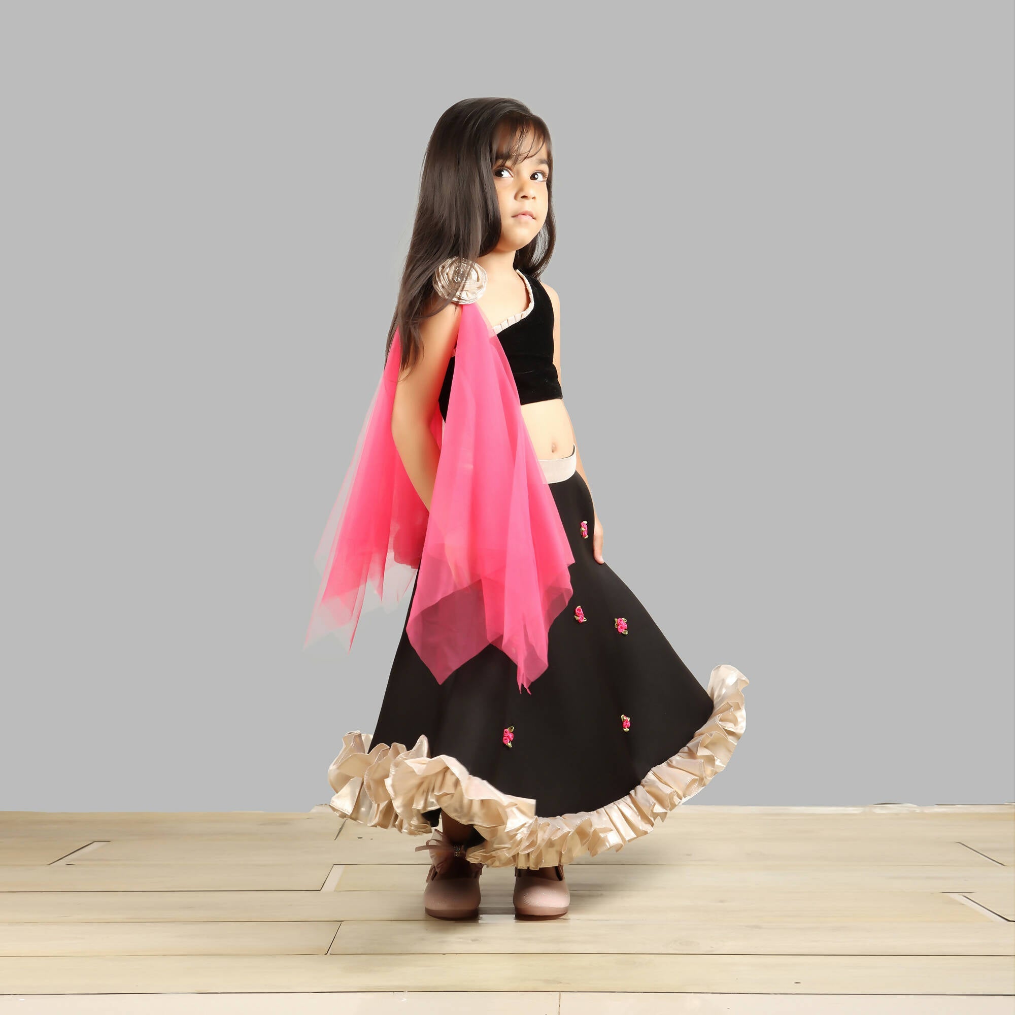 Pink Cow Fashions Black Ghagra Choli With Pink Dupatta