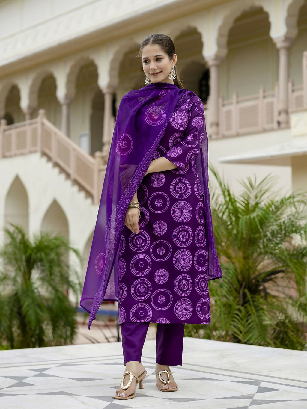The52 Purple Women's Gorgeous Rayon Embroidered Straight Kurta with Pant And Dupatta Set - Distacart