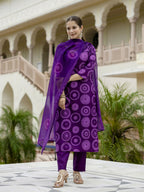 The52 Purple Women's Gorgeous Rayon Embroidered Straight Kurta with Pant And Dupatta Set - Distacart
