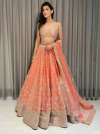 Jyoti Fashion Delightful Orange Sequins, Zari with Embroidered Devsena Silk Lehenga Choli with Dupatta