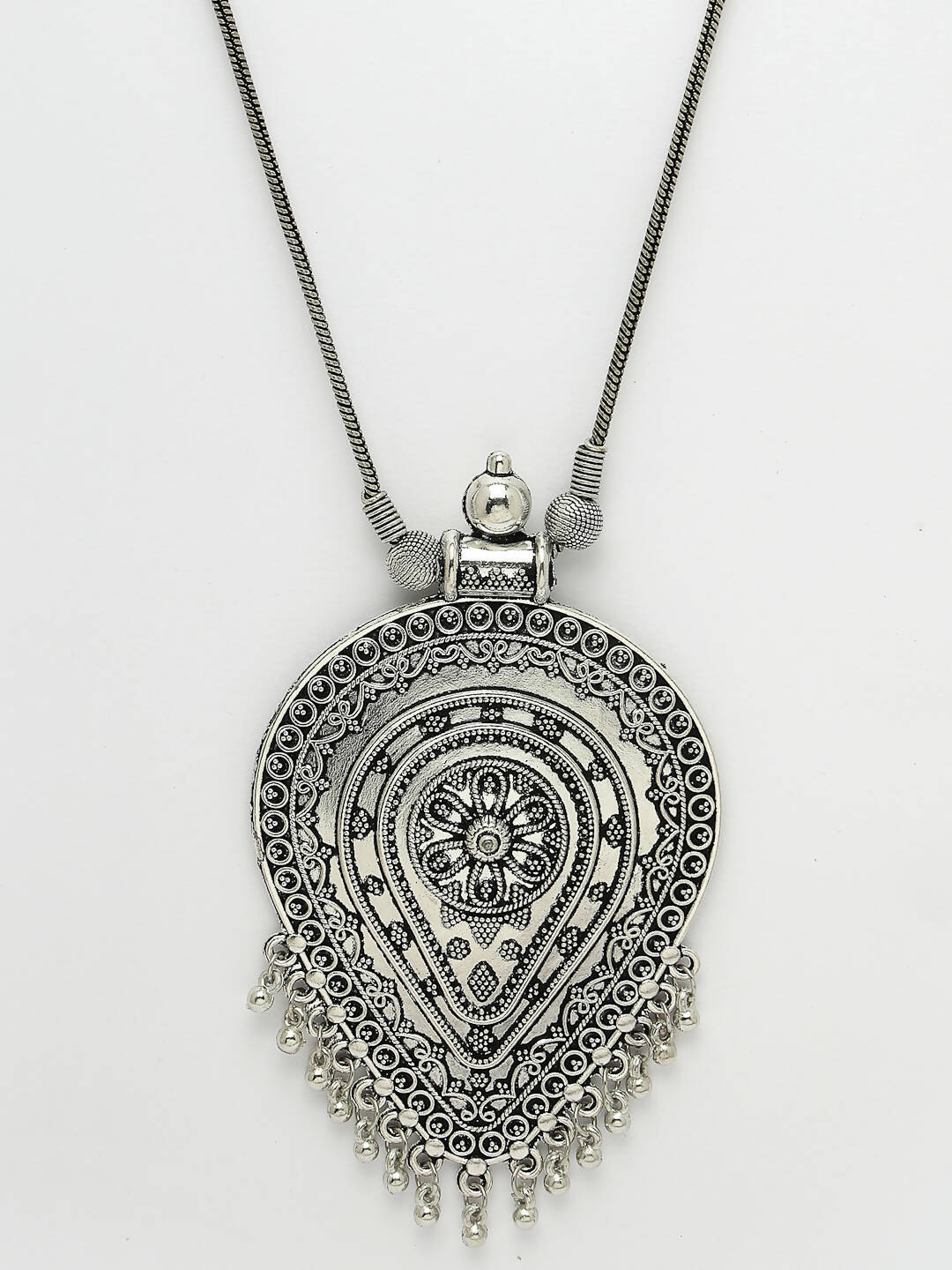 NVR Women's Elegant Silver Oxidised Brass Necklace
