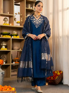 The52 Women's Beautiful Viscose Silk Fabric Embroidery Work A-Line Kurta Pant and Dupatta Set - Distacart
