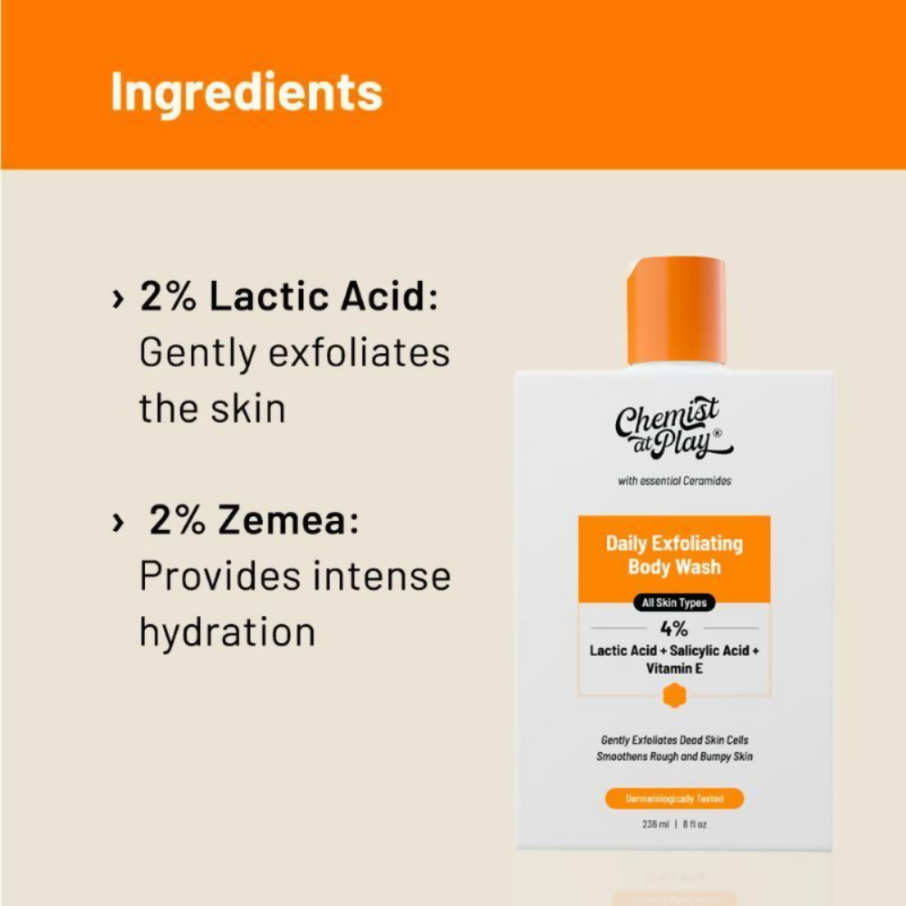 Chemist At Play Lactic Acid Exfoliating Body Wash & AHA Underarm Roll-On Combo - Distacart