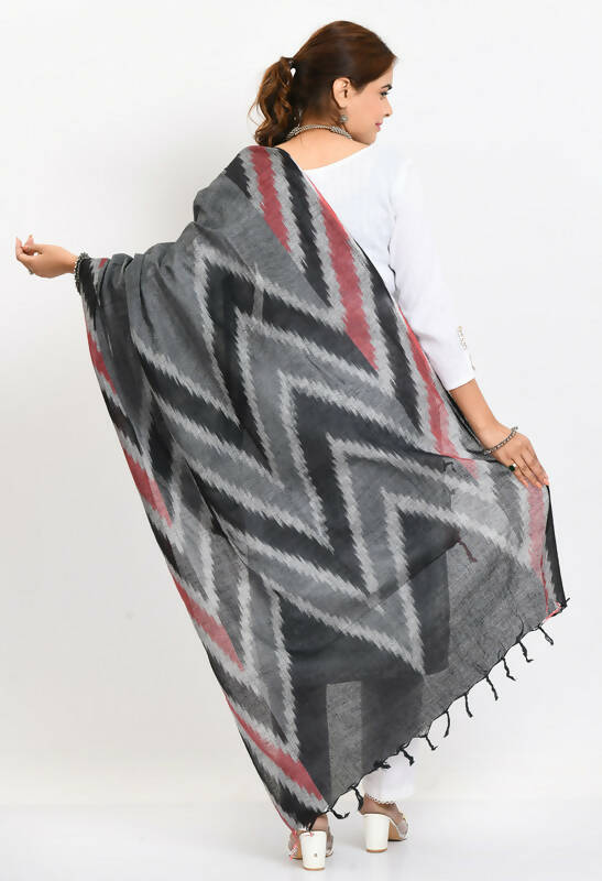 Mominos Fashion Moeza Women's Handloom Cotton Ikkat Maroon/Black Dupatta - Distacart
