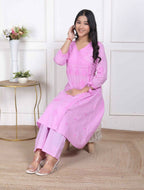Miravan Womens Pink Lucknowi Angrakha Style Kurta With Palazzo - Distacart
