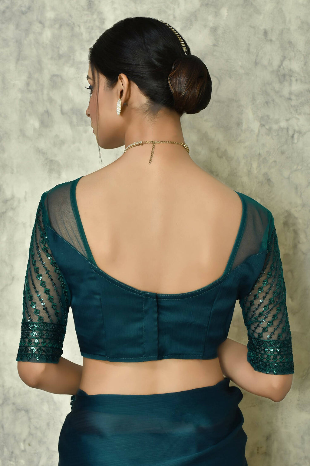 Teal Silk Solid Designer Saree with Blouse - Purvi