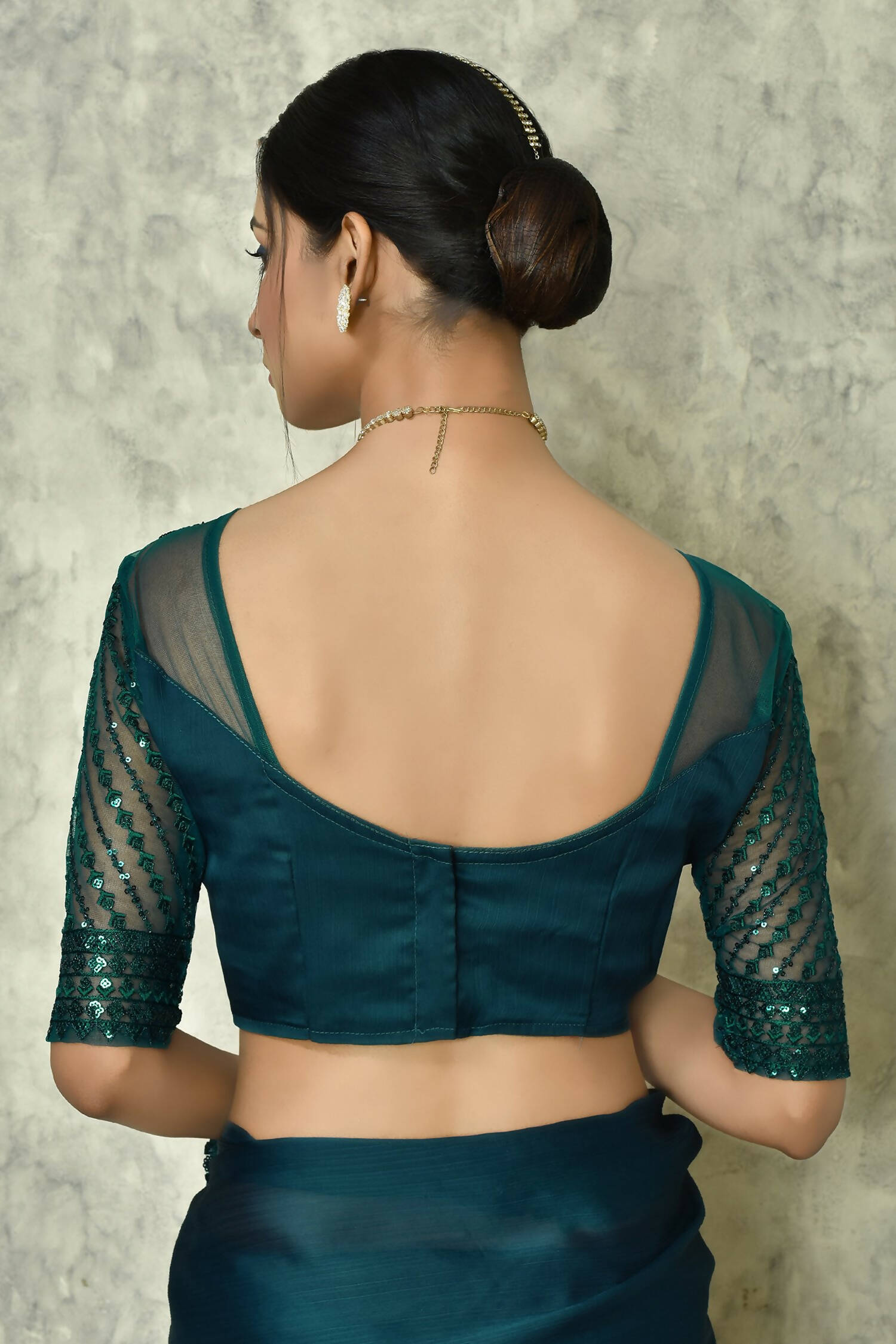 Teal Silk Solid Designer Saree with Blouse - Purvi