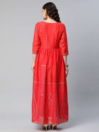 Ahalyaa Women Red Chanderi Khari Printed Dress - Distacart