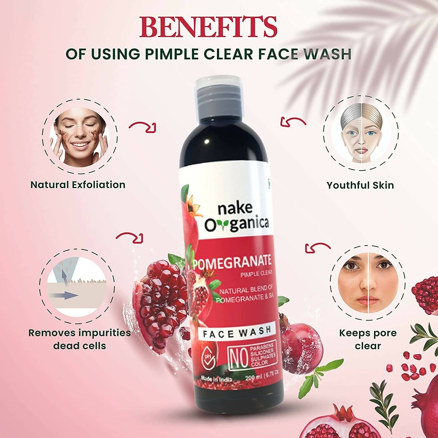Nake Organica Pomegranate Pimple Clear Face Wash