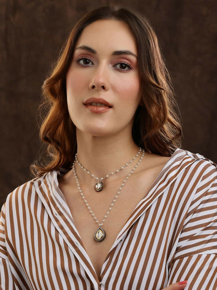 Beaded Chain with Kundan Drop necklace ru raang - Ruby Raang