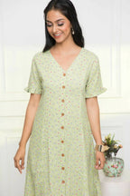 Myshka Women Green Ethnic Motifs Rayon A-Line V-Neck Dress - Distacart