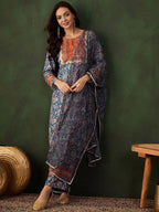 Sangria Printed Kurta & Palazzo With Dupatta