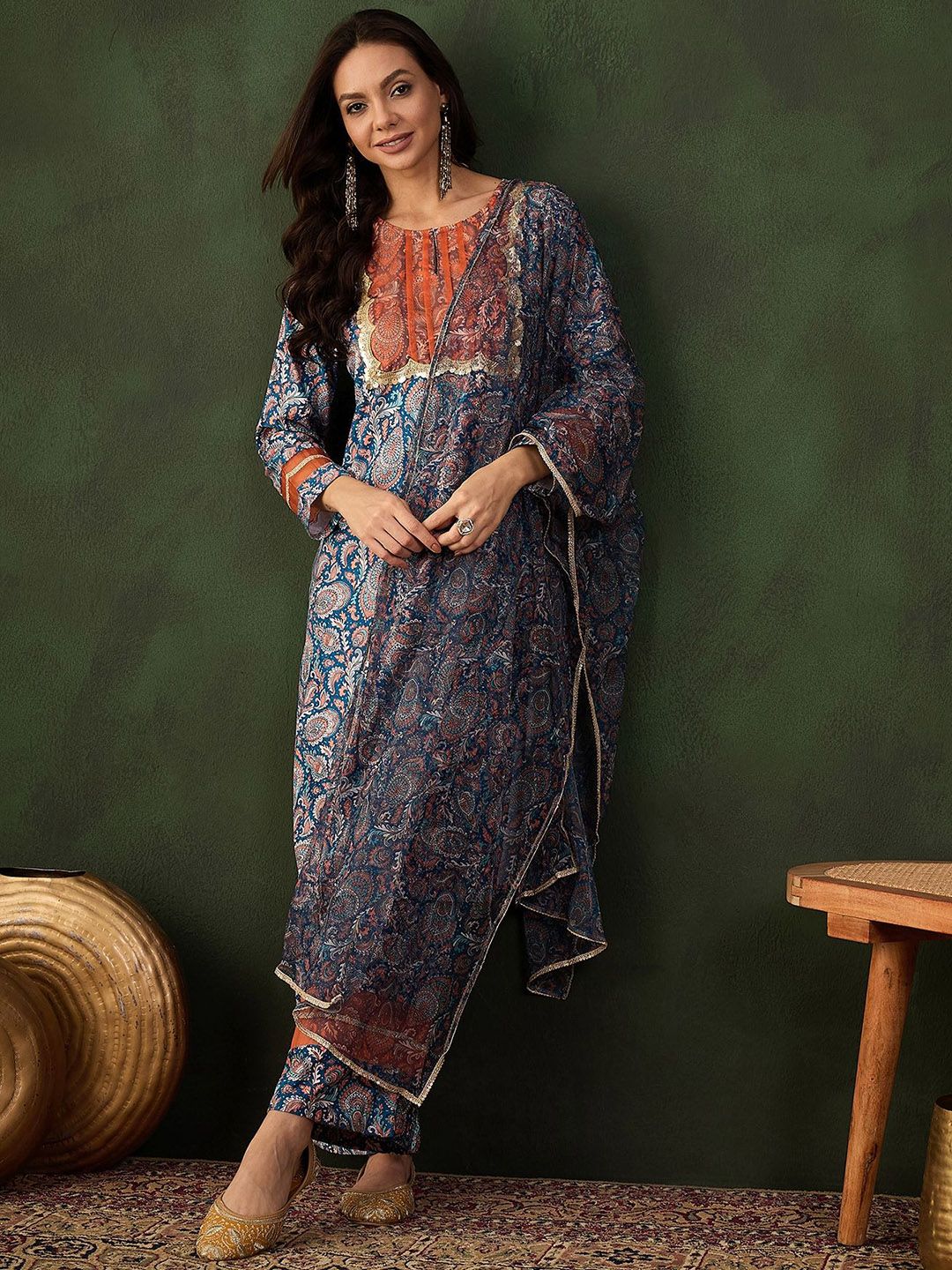 Sangria Printed Kurta & Palazzo With Dupatta