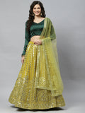 Fluorescent green Georgette Paper Mirror Embroidery Work Lehenga Choli with Dupatta - Jivika