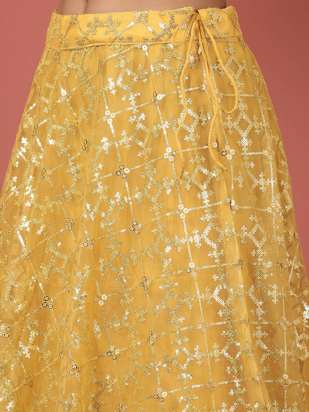 House of Panchhi Mustard Net Sequinse Work Lehenga & Blouse, Dupatta